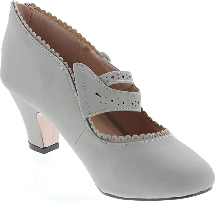Chase & Chloe Mina-4  Closed Toe Mary Jane High Heel Grey Pu