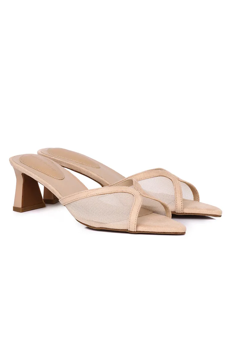 Haira Mesh Slip Ons Heels (Nude)