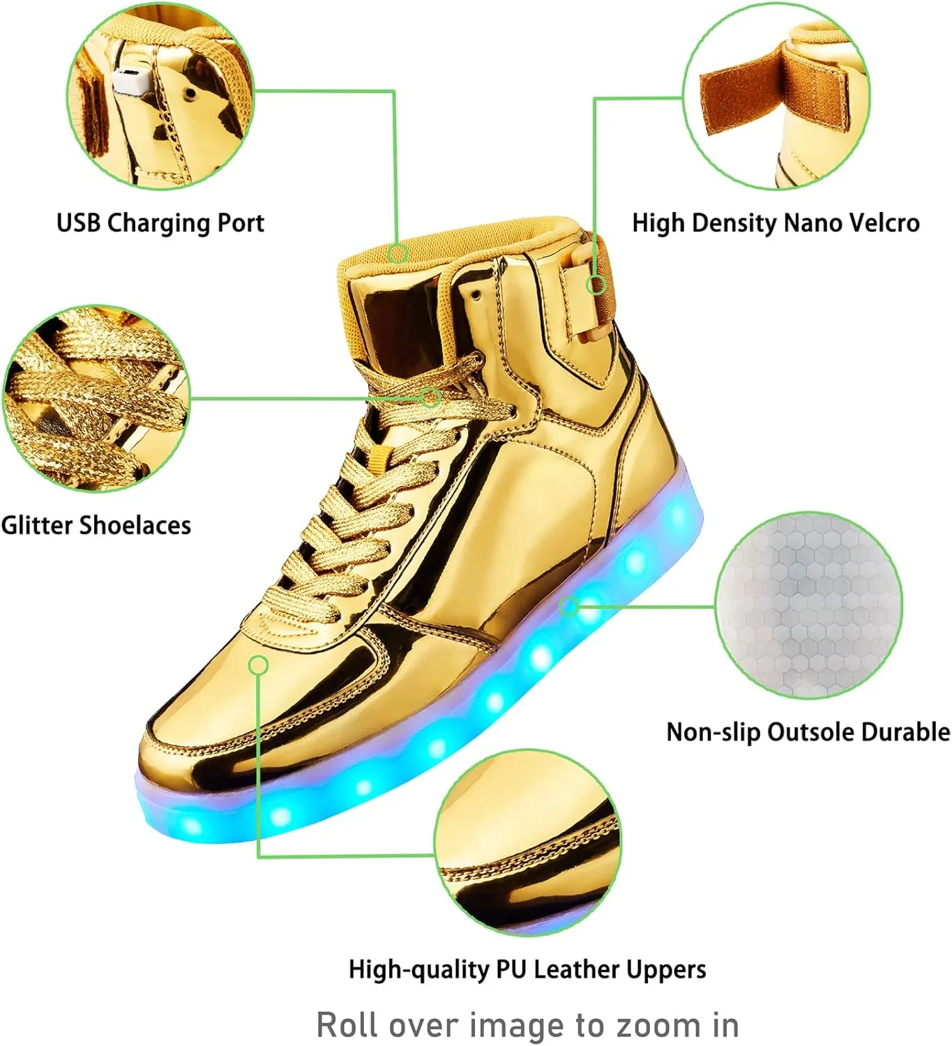 High Top USB Rechargeable Glowing Luminous Shoes for Men