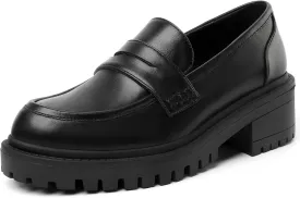 Mostrin Platform Loafers for Women with Chain Slip On Round Toe Chunky Loafer Shoes Penny Casual Lug Sole Business Shoes