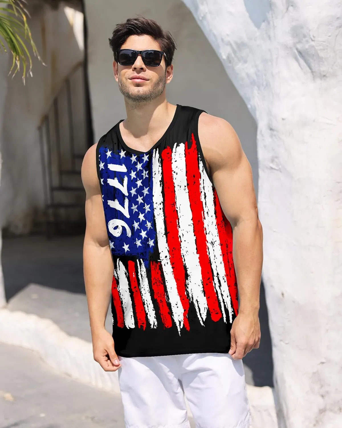 Nidoul Mens Beach Tank Tops Summer Graphic Palm Tree Sleeveless Shirts for Men Vacation Gym Running Workout Tank Top