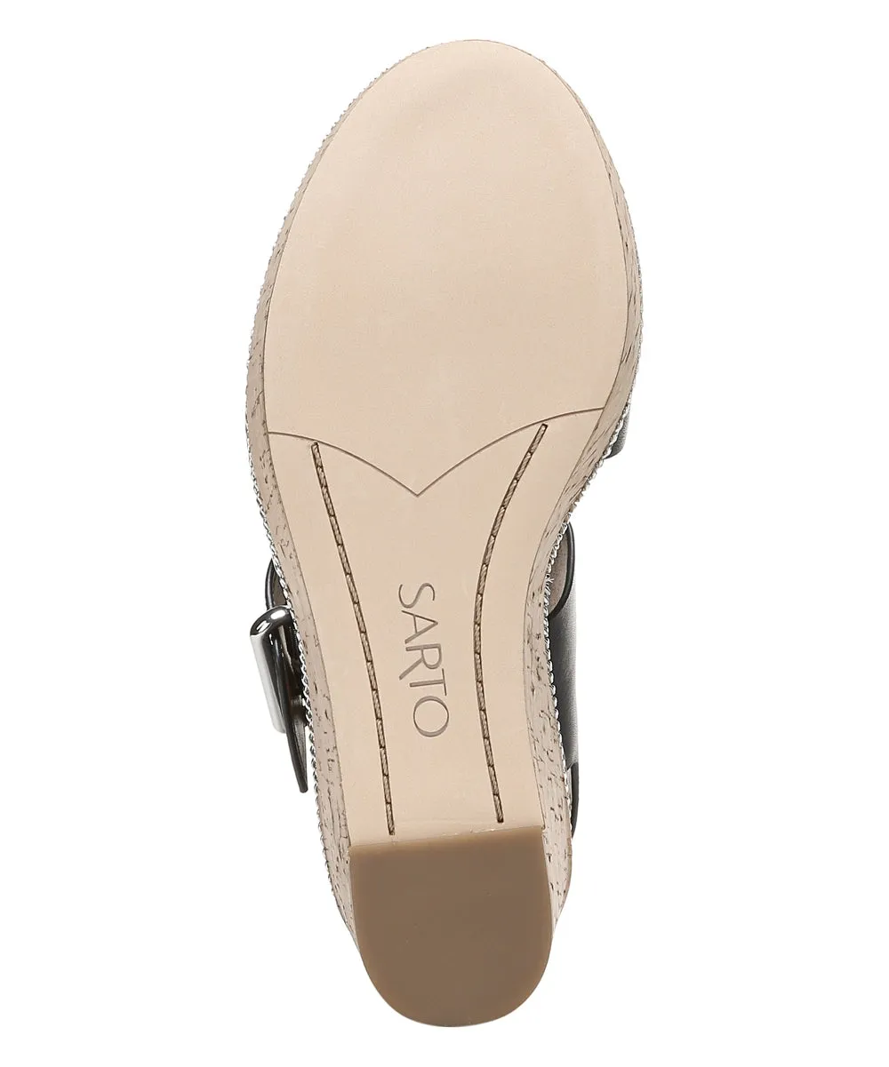Polly Navy Leather Franco Sarto Wedge Sandals
