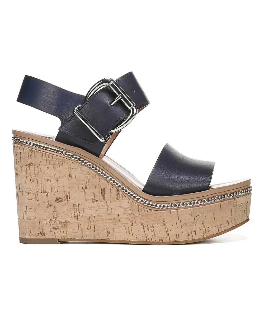 Polly Navy Leather Franco Sarto Wedge Sandals