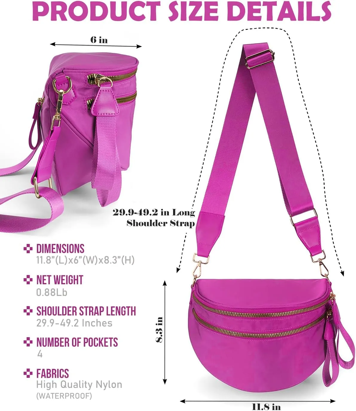 Pure Colour Crossbody Bag Bum Bag for Women,Spacious Purse Fanny Packs Belt Bag,Oversized Bum Bag (Colour Bum Bag-Rose)