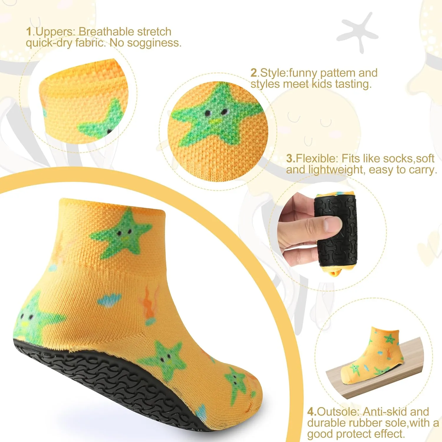 RANDY SUN Barefoot Quick-Dry Sand Beach Socks, Breathable Seamless Yoga Sock With TPE Sole