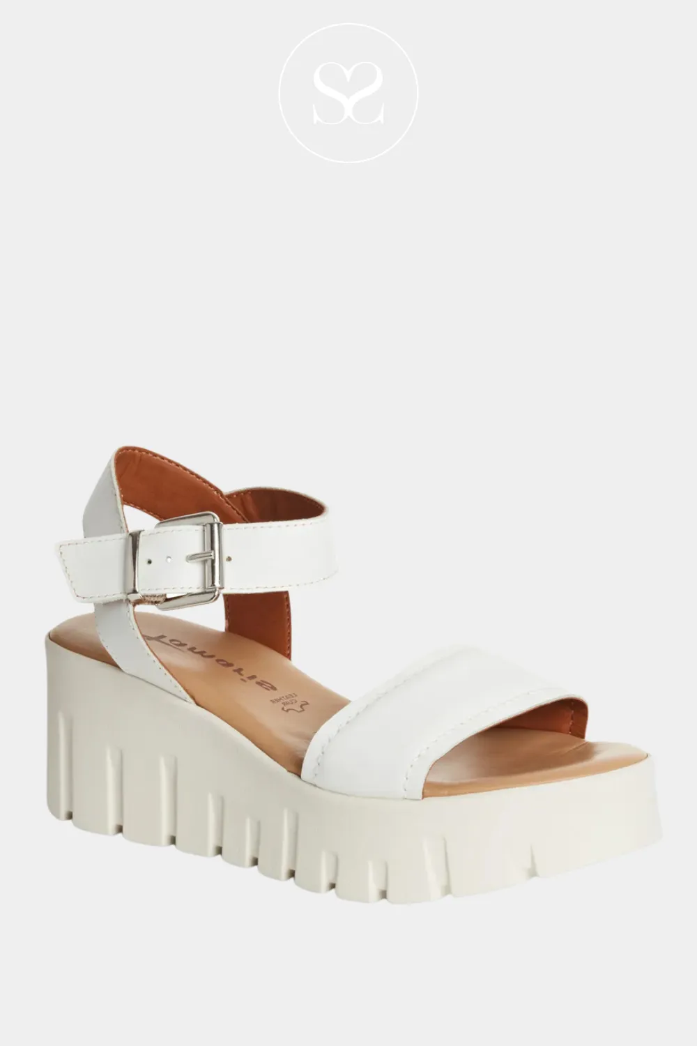 TAMARIS 1-28712-42 WHITE LEATHER WEDGE SANDALS