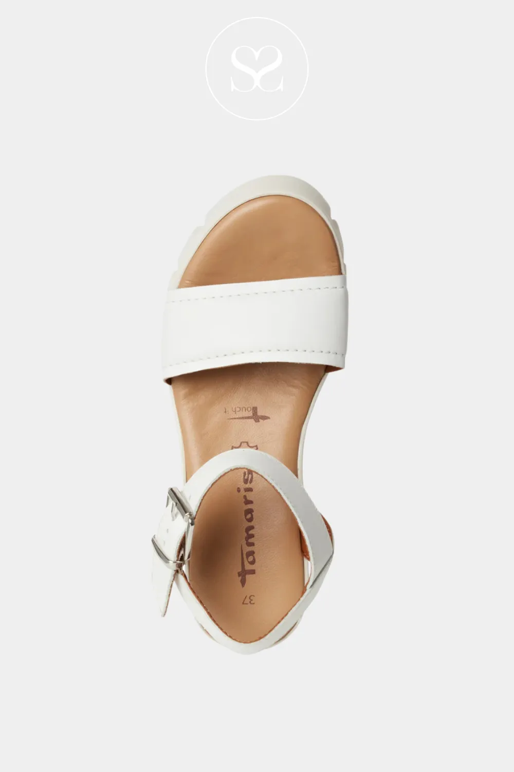 TAMARIS 1-28712-42 WHITE LEATHER WEDGE SANDALS