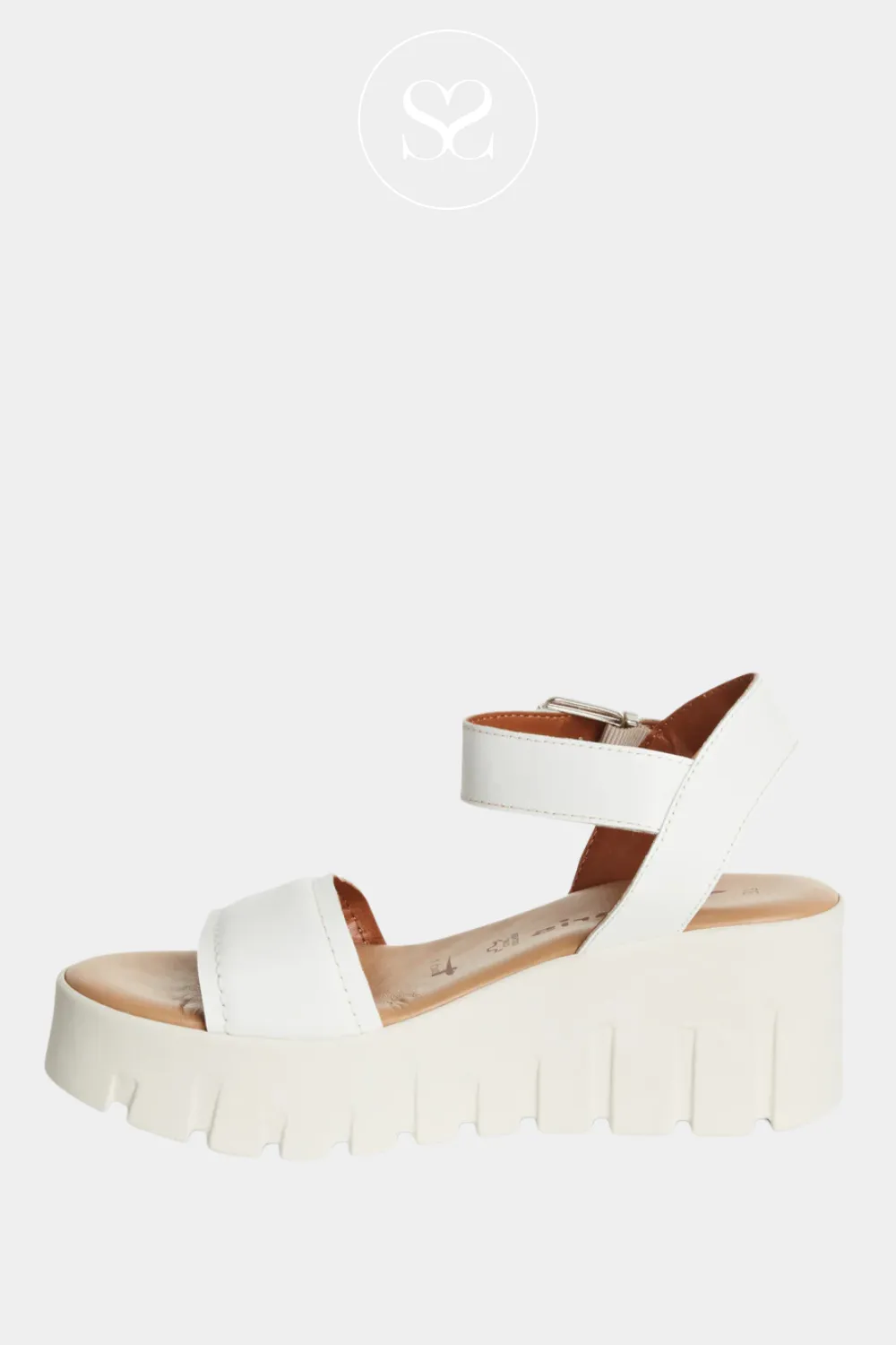 TAMARIS 1-28712-42 WHITE LEATHER WEDGE SANDALS