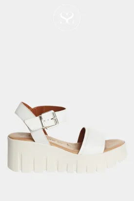 TAMARIS 1-28712-42 WHITE LEATHER WEDGE SANDALS