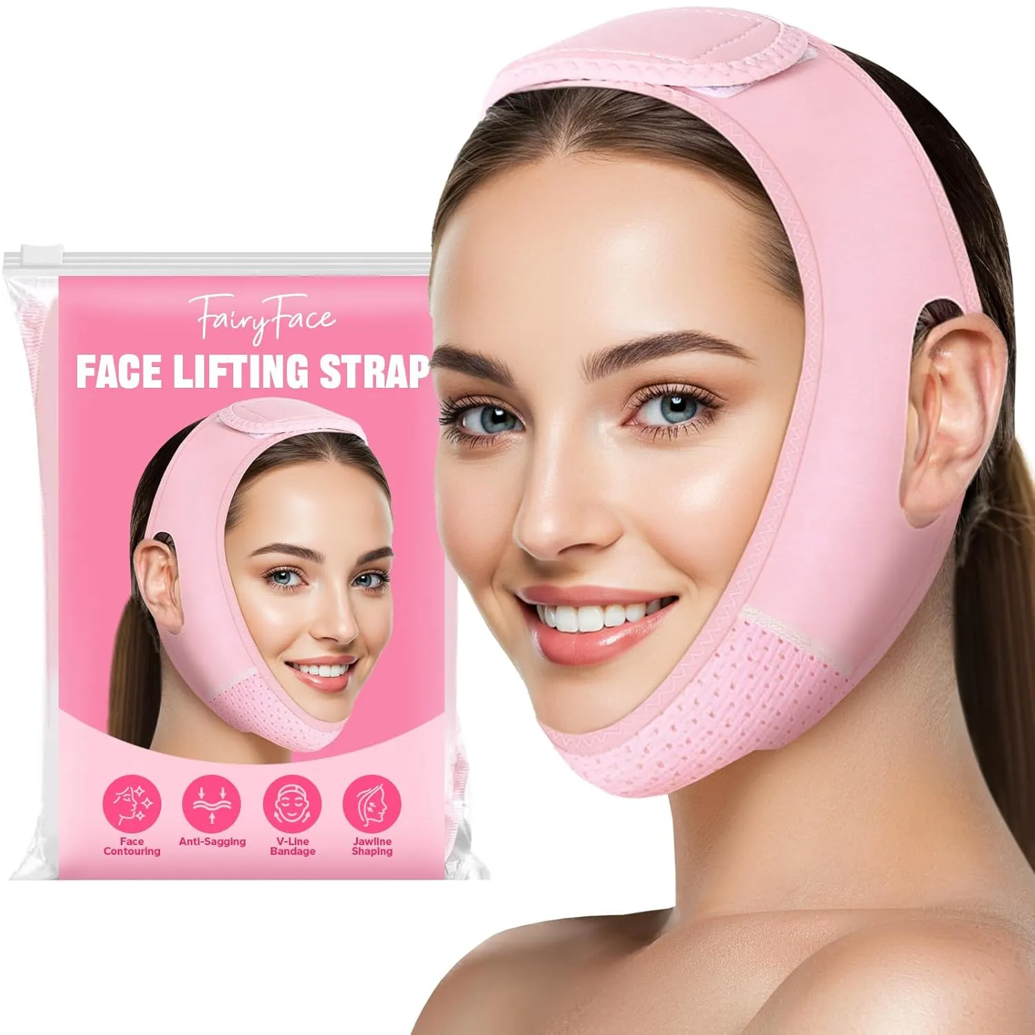 V-Face Slimming Strap, V Line Lifting Mask, Chin Strap for Sleeping, Reusable V Shaped Belt, Double Chin Reducer, Firms and Lifts Facial Contours, Jaw Exerciser, Chin Up Patch
