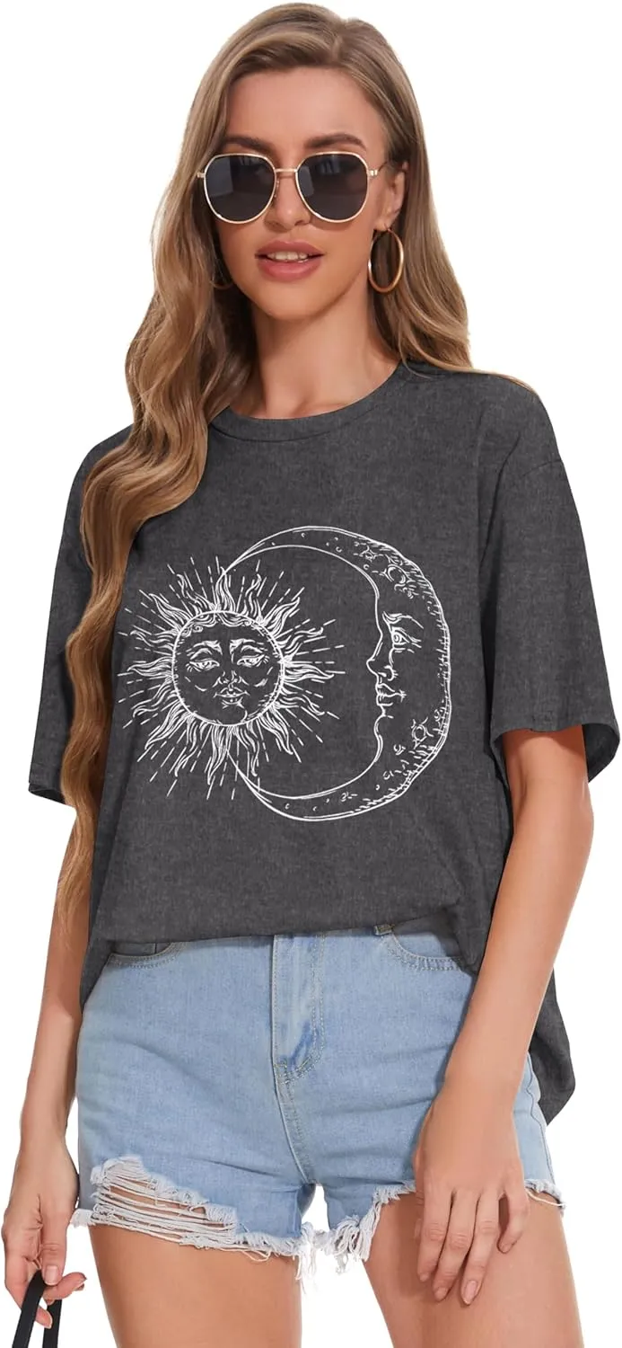 Womens Oversized Tshirt Graphic Tees Crew Neck Summer Short Sleeve Loose Fit Tops