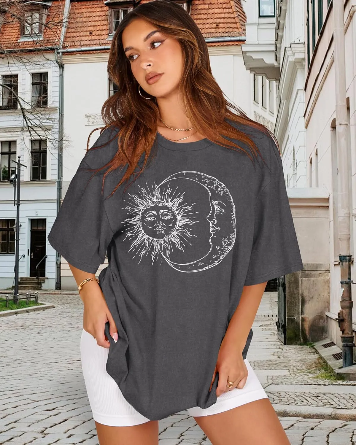 Womens Oversized Tshirt Graphic Tees Crew Neck Summer Short Sleeve Loose Fit Tops