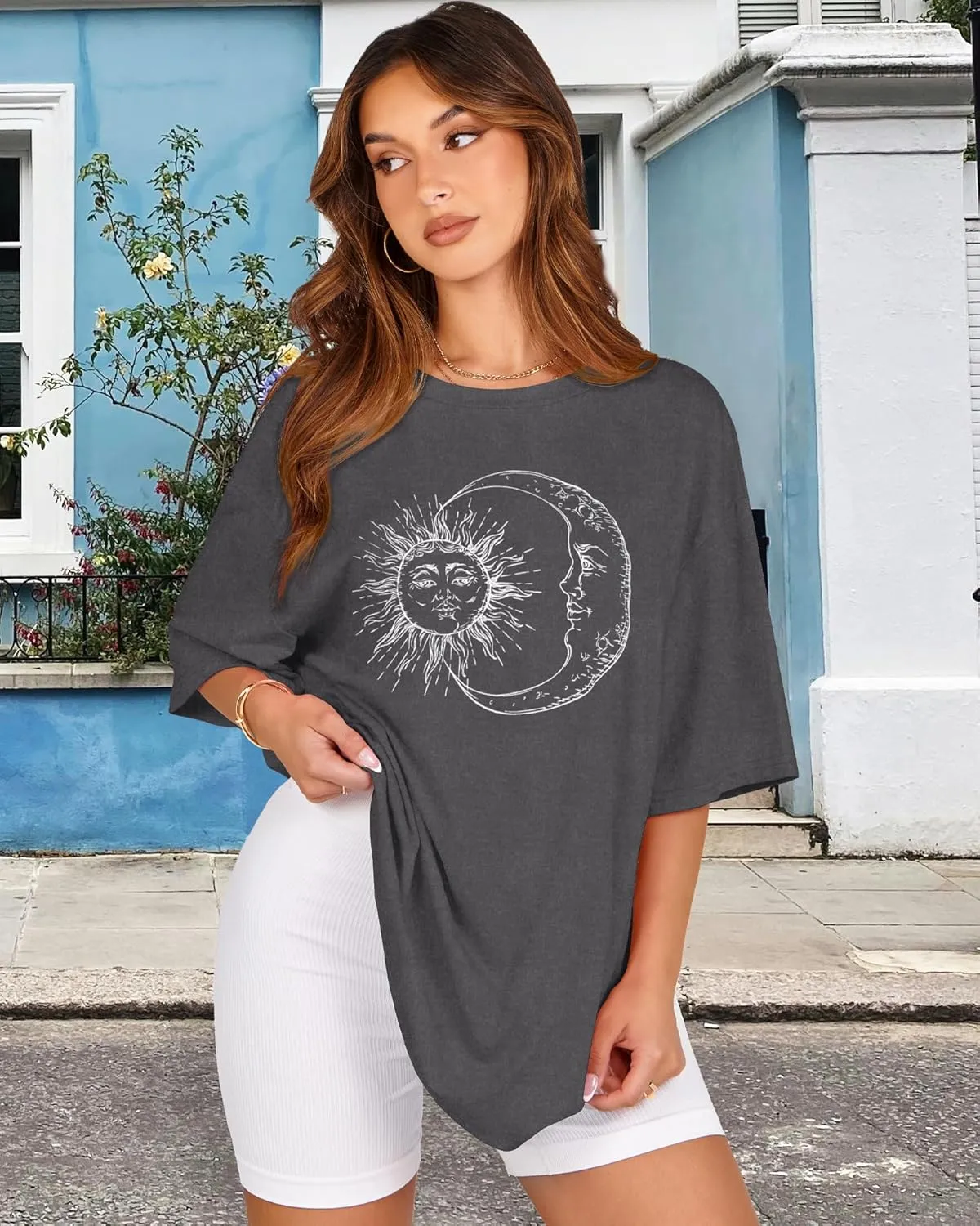 Womens Oversized Tshirt Graphic Tees Crew Neck Summer Short Sleeve Loose Fit Tops