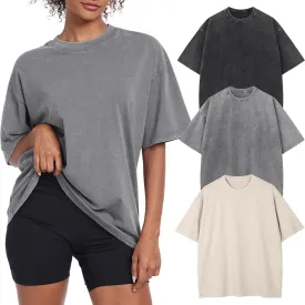Womens Vintage Oversized T Shirts Acid Washed Baggy Cotton Tee Casual Workout Boyfriend Short Sleeve Tops
