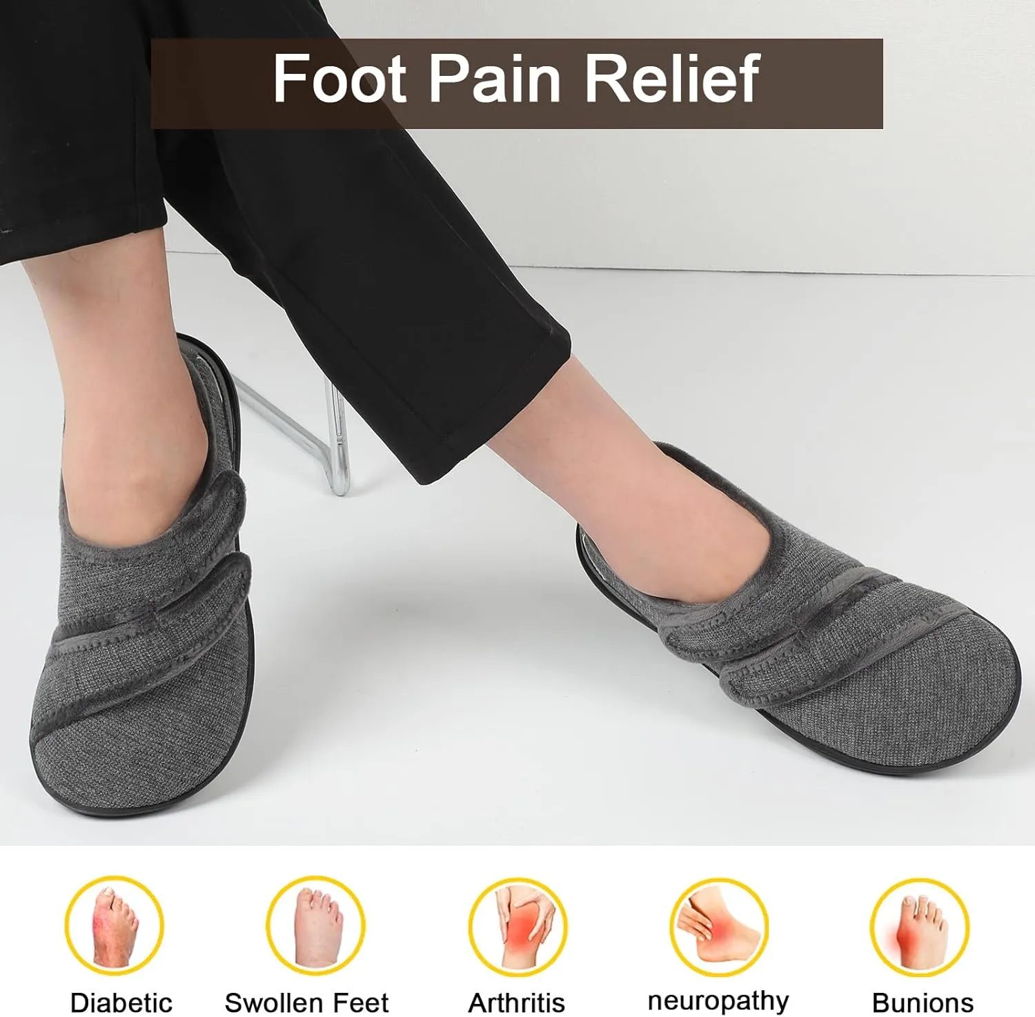 XIHALOOK Slippers for Women Diabetic Shoes Wide House Shoes Adjustable for Edema Plantar Fasciitis