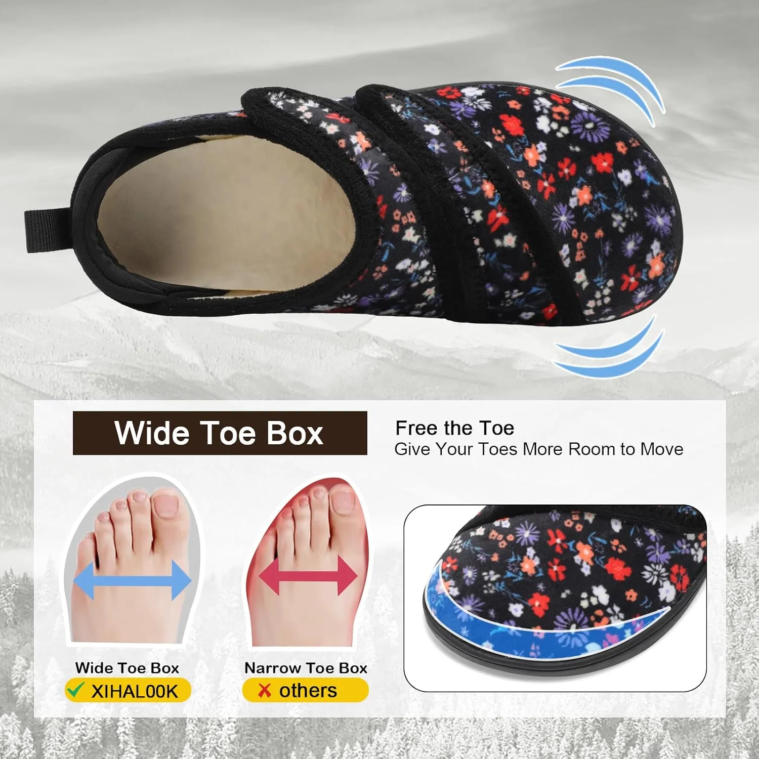 XIHALOOK Slippers for Women Diabetic Shoes Wide House Shoes Adjustable for Edema Plantar Fasciitis