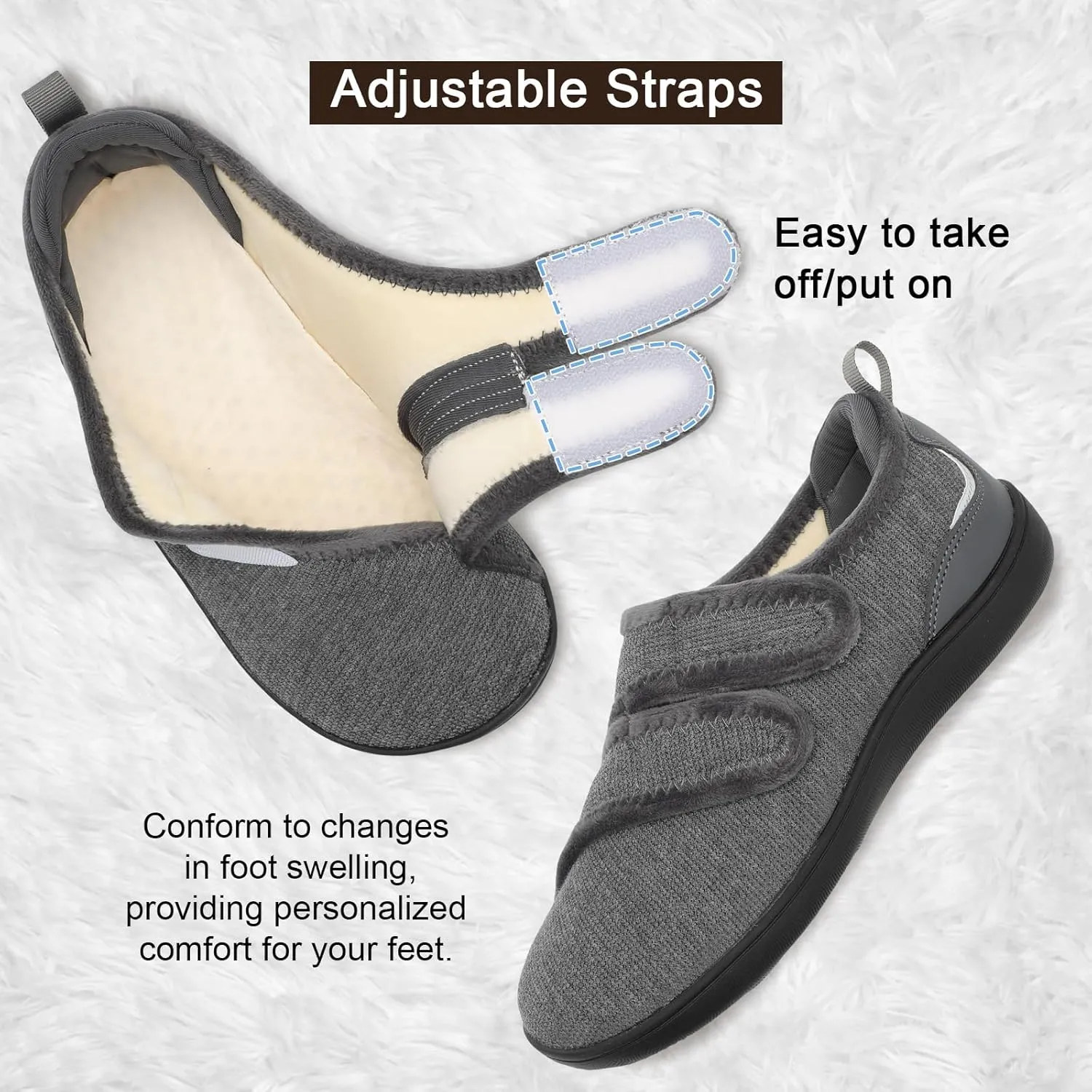 XIHALOOK Slippers for Women Diabetic Shoes Wide House Shoes Adjustable for Edema Plantar Fasciitis