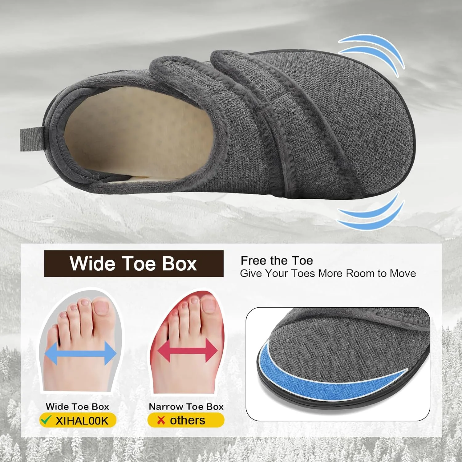 XIHALOOK Slippers for Women Diabetic Shoes Wide House Shoes Adjustable for Edema Plantar Fasciitis